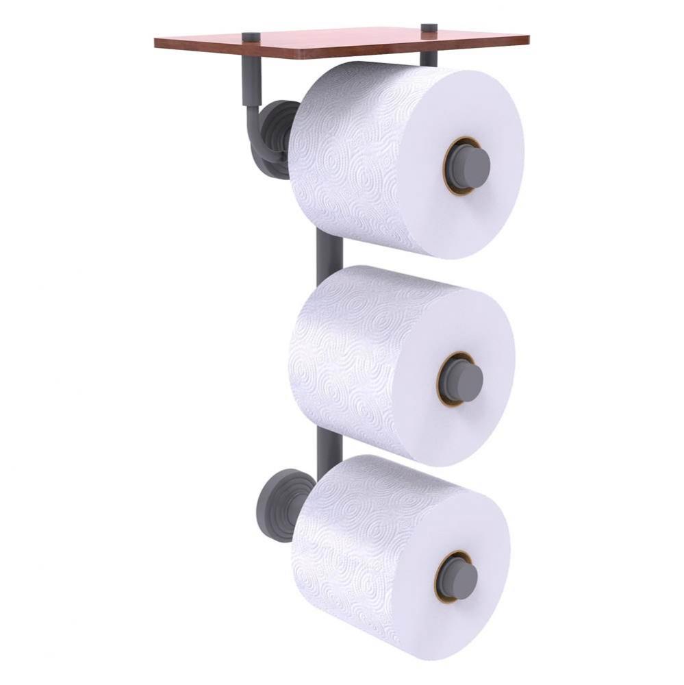 Waverly Place Collection 3 Roll Toilet Paper Holder with Wood Shelf - Matte Gray