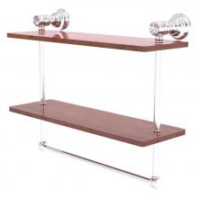 Allied Brass CC-2-16-TB-IRW-SCH - Carolina Crystal Collection 16 Inch Double Wood Shelf with Towel Bar - Satin Chrome