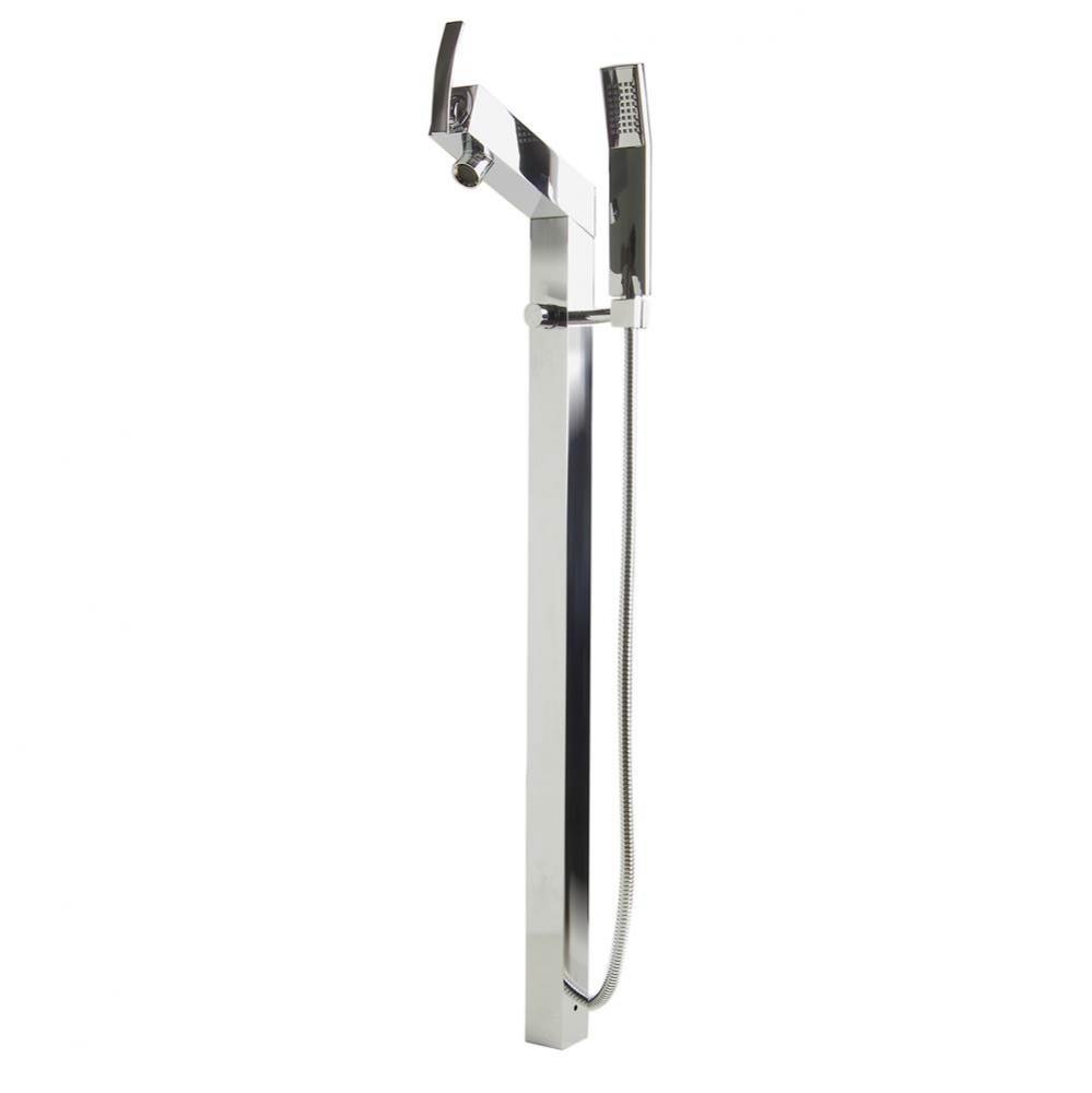 Polished Chrome Floor Mounted Tub Filler + Mixer /w additional Hand Held Shower Head