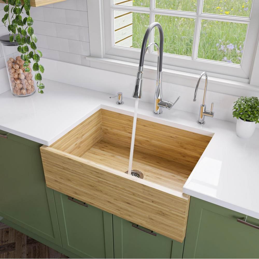 30'' Single Bowl Bamboo Kitchen Farm Sink