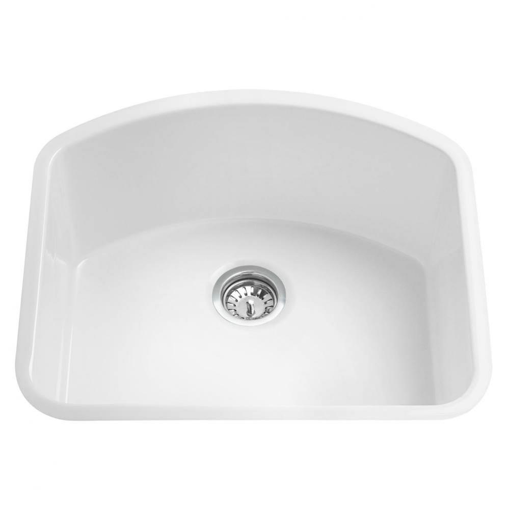 24'' White Fireclay Undermount D-Shaped Kitchen Sink