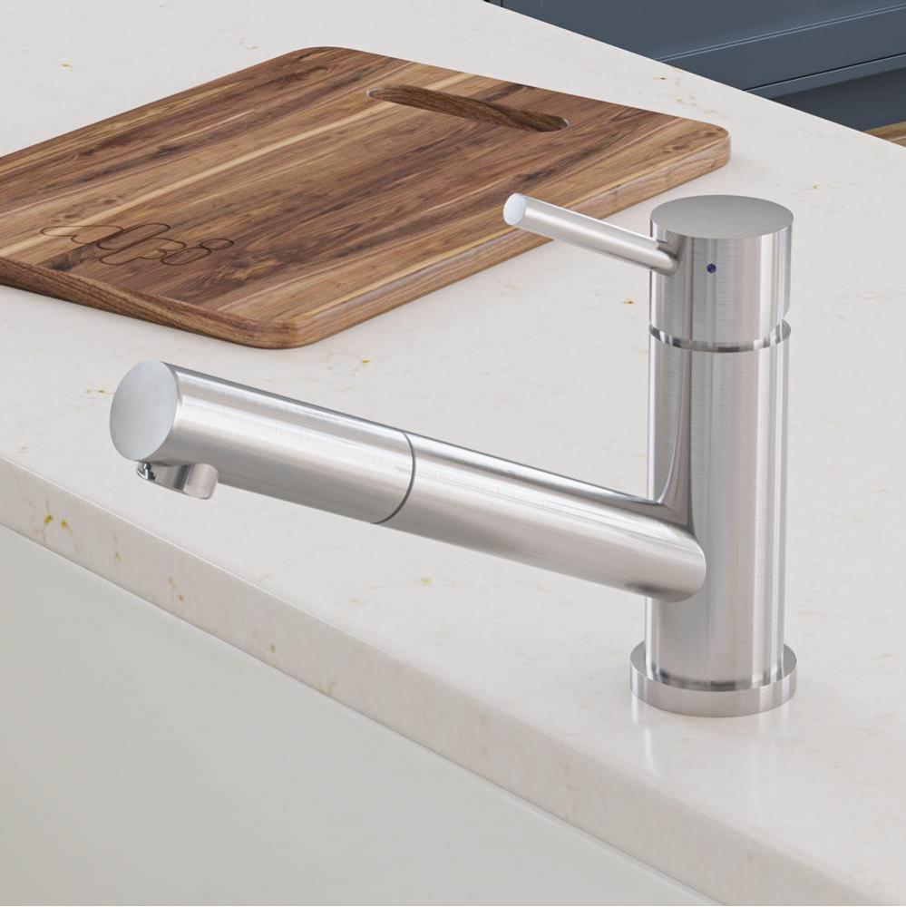 Solid Brushed Stainless Steel Pull Out Single Hole Kitchen Faucet