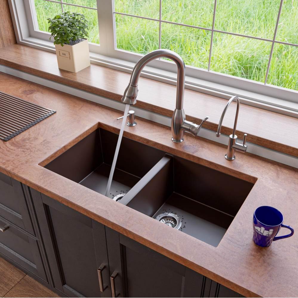 Chocolate 34'' Undermount Double Bowl Granite Composite Kitchen Sink