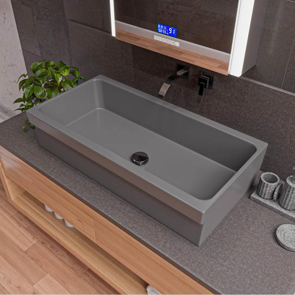 36'' Grey Matte Above Mount Fireclay Bathroom Trough Sink