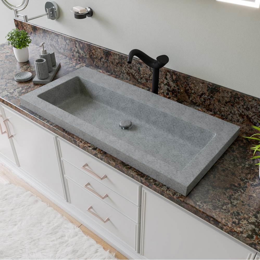 40'' Solid Concrete Gray Matte Trough Sink for the Bathroom