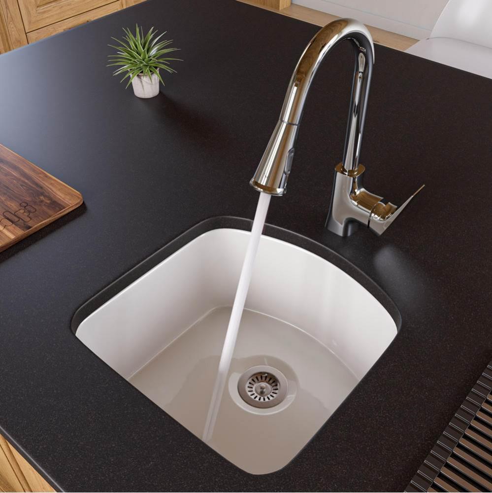 17'' White Fireclay Undermount D-Shaped Kitchen Sink