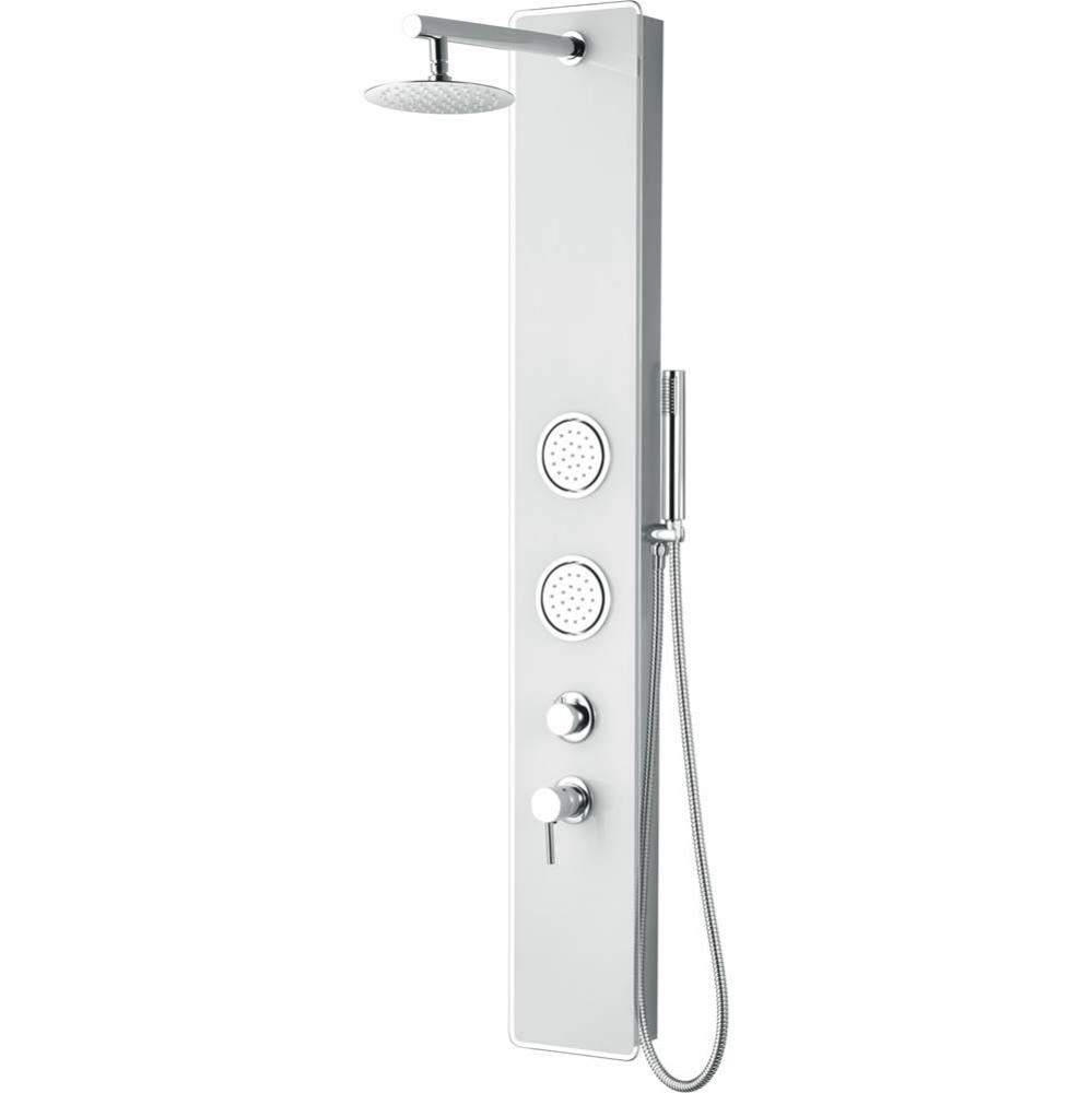 White Glass Shower Panel with 2 Body Sprays and Rain Shower Head