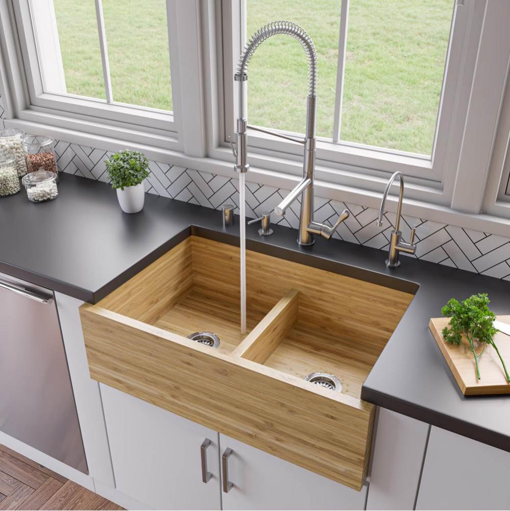 33'' Double Bowl Bamboo Kitchen Farm Sink