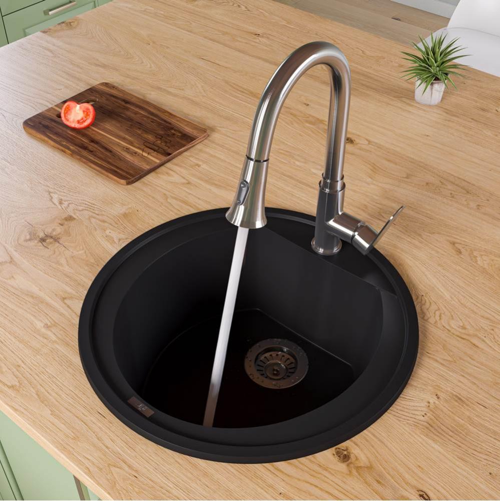 Black 20'' Drop-In Round Granite Composite Kitchen Prep Sink