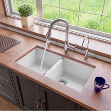 Alfi Trade AB3420UM-W - White 34'' Undermount Double Bowl Granite Composite Kitchen Sink