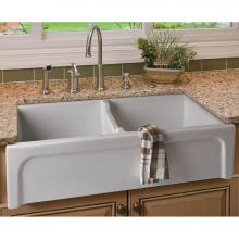 Alfi Trade AB3918ARCH-W - 39'' White Arched Apron Thick Wall Fireclay Double Bowl Farm Sink