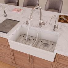 Alfi Trade AB5123-W - White 32'' Short Wall Double Bowl Lip Apron Fireclay Farmhouse Kitchen Sink