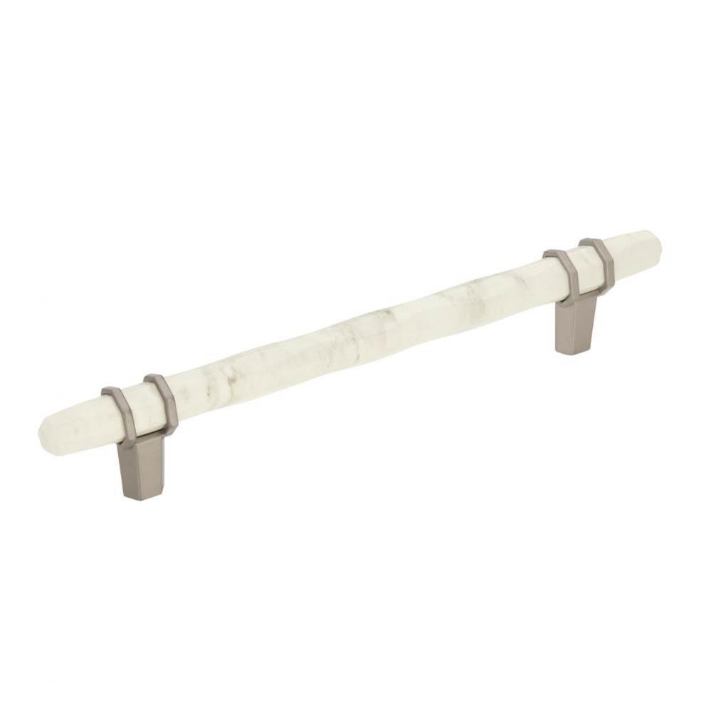 Carrione 6-5/16 in (160 mm) Center-to-Center Marble White/Satin Nickel Cabinet Pull