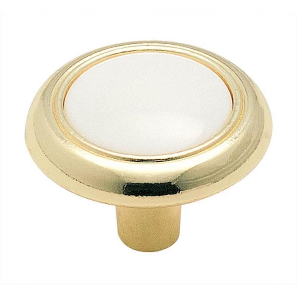 Allison Value 1-1/4 in (32 mm) Diameter White/Polished Brass Cabinet Knob