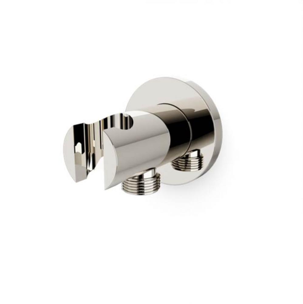 Shower Wall Outlet and Holder with Round Escutcheon Polished Nickel