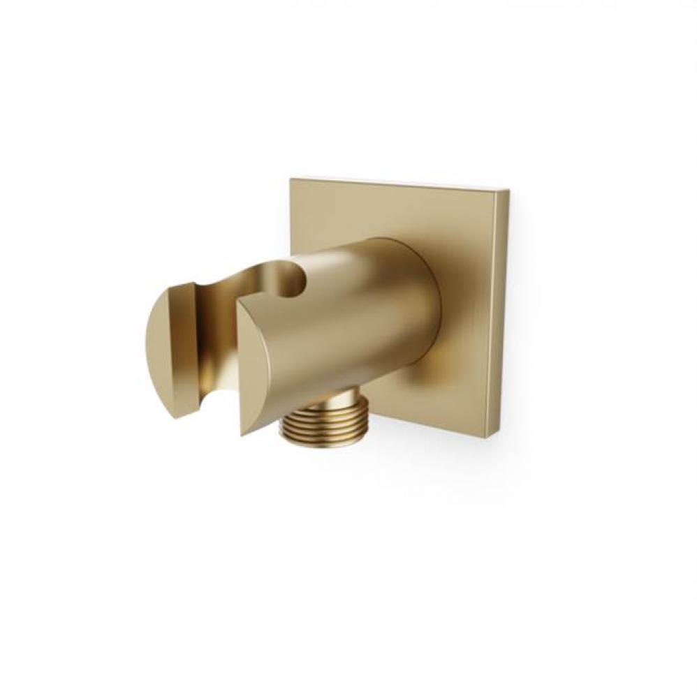 Shower Wall Outlet and Holder with Square Escutcheon Satin Brass