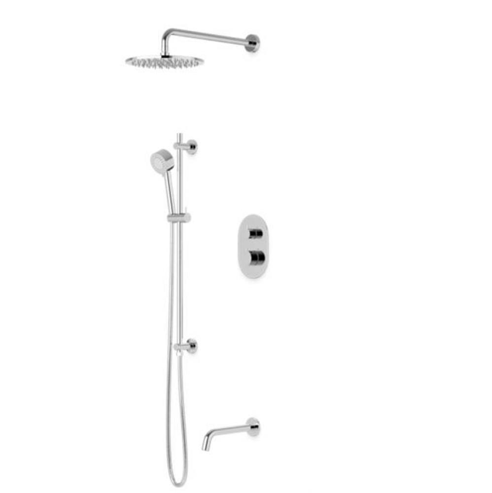 Opera Round Thermostatic Shower Trim Kit with Wall Mount Shower Head, Hand Held Shower on Slide Ba