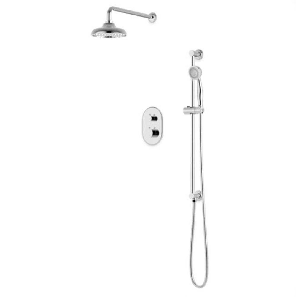 Classic Thermostatic Shower Trim Kit with Wall Mount Shower Head, Hand Held Shower on Slide Bar Ch