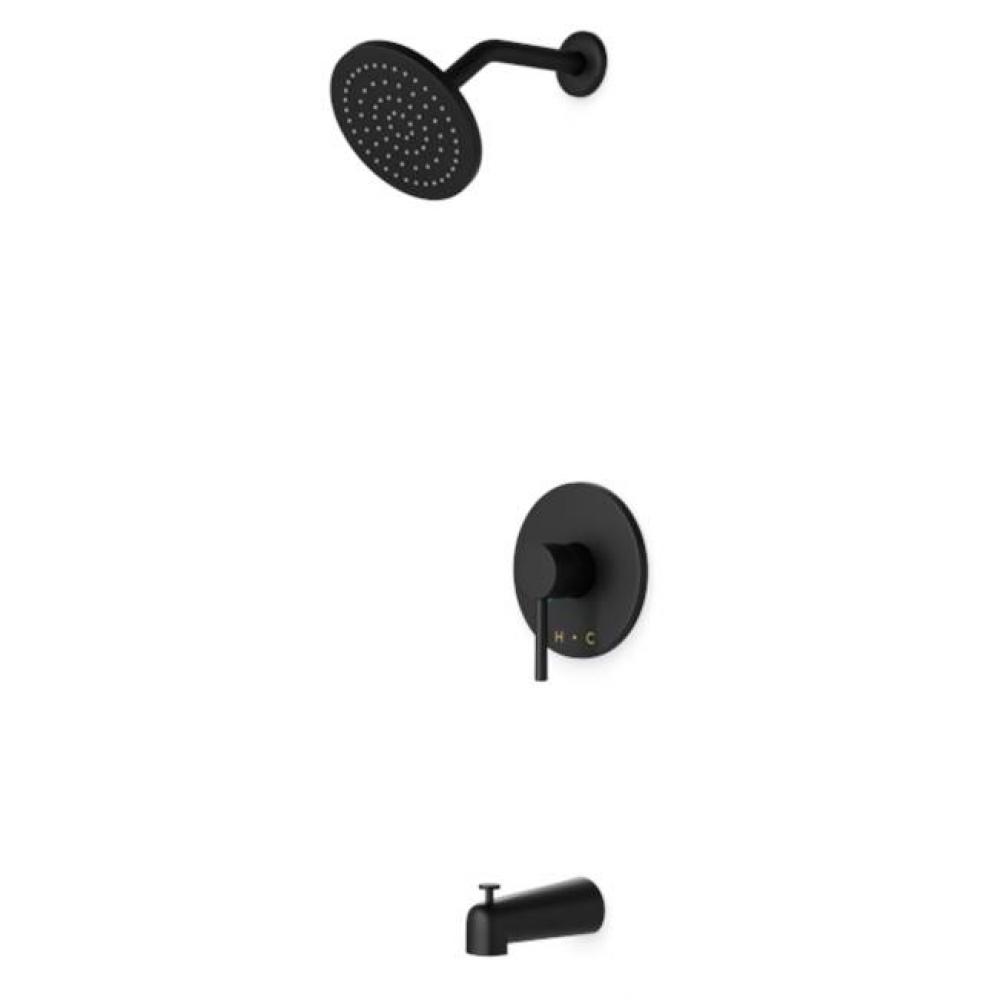 Trova Round Pressure Balance Tub / Shower Trim Kit with Rain Head Matte Black