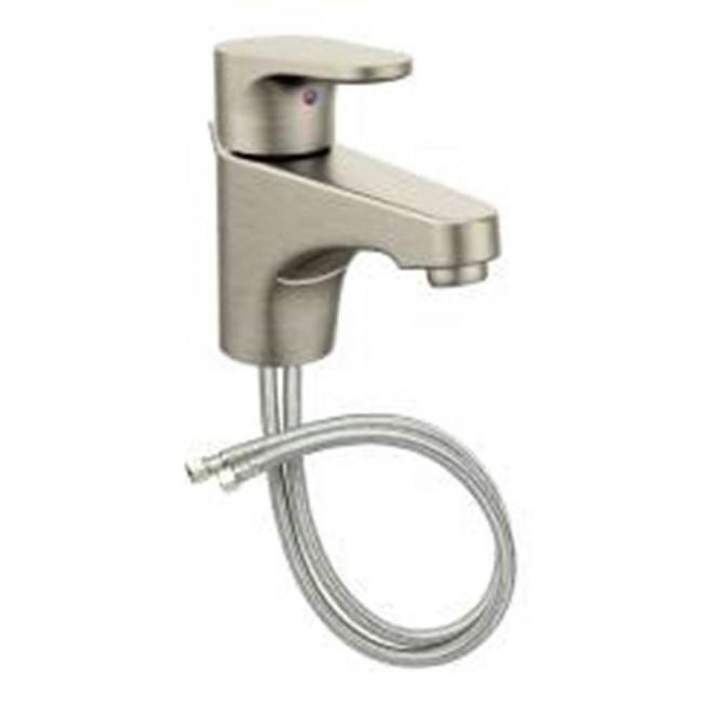 Brushed nickel one-handle low arc bathroom faucet