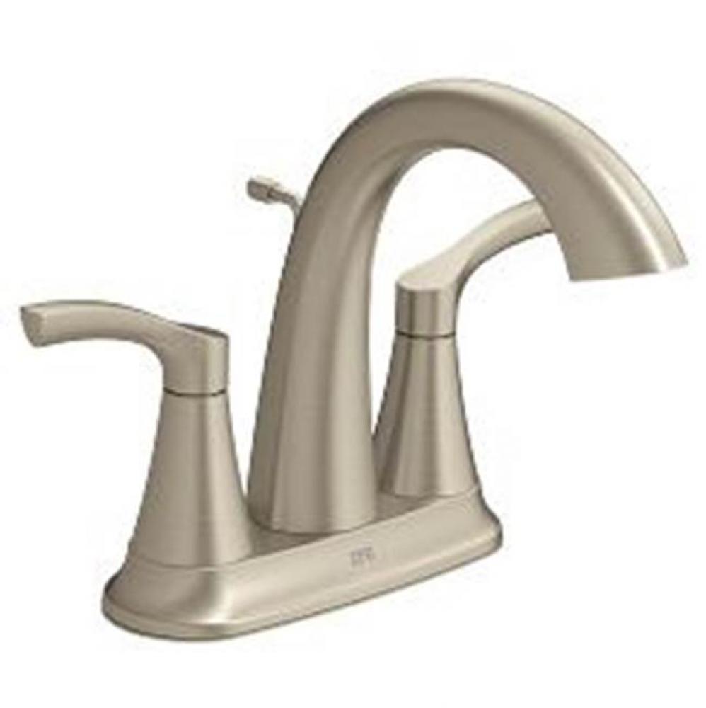 Brushed nickel two-handle high arc bathroom faucet