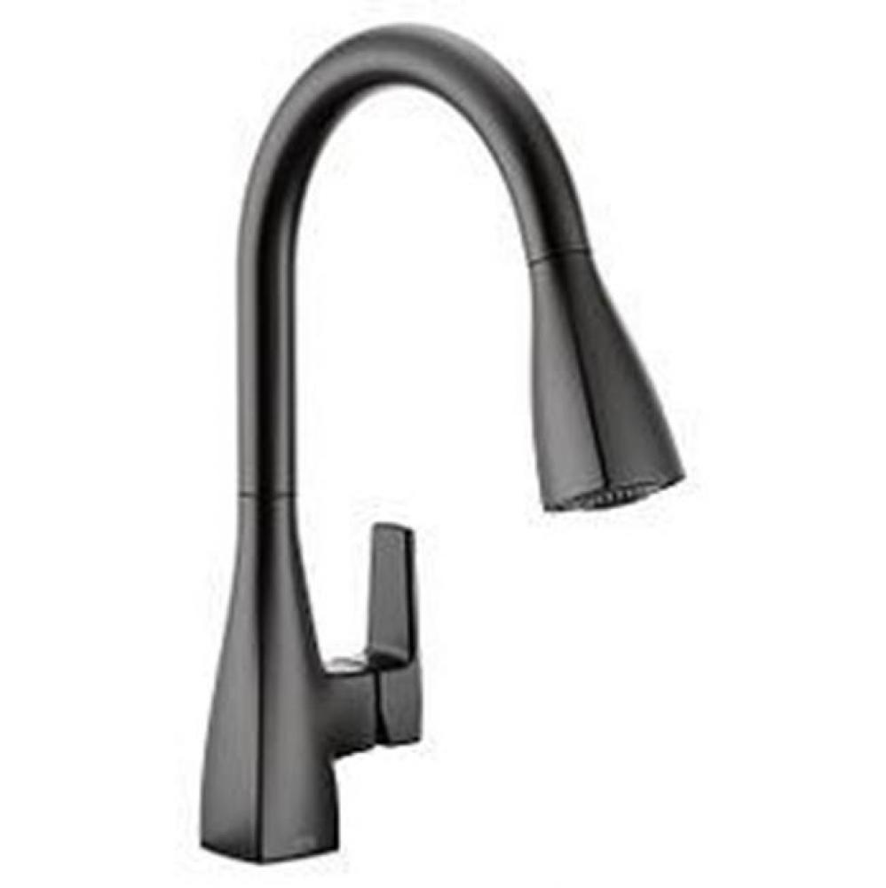 Matte black one-handle high arc pulldown kitchen faucet