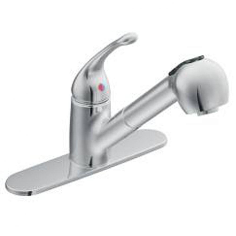 Chrome one-handle pullout kitchen faucet