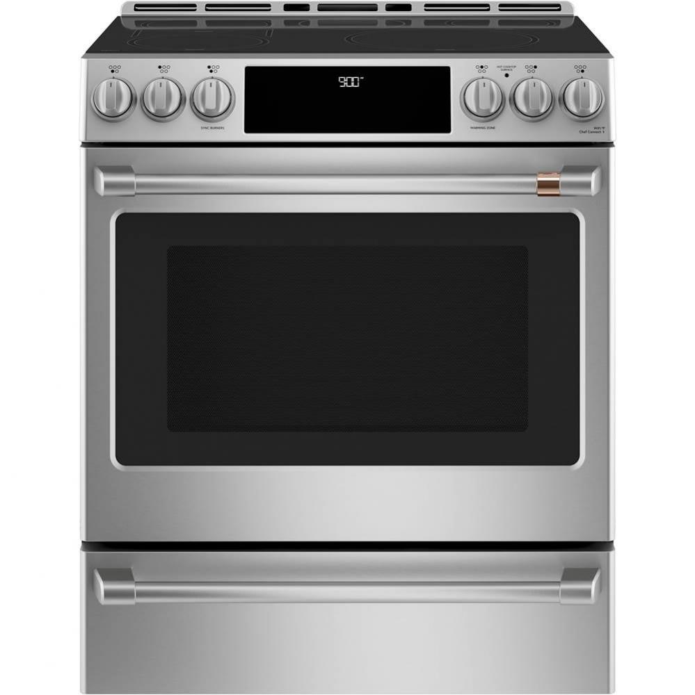 Cafe 30'' Smart Slide-In, Front-Control, Induction and Convection Range with Warming Dra