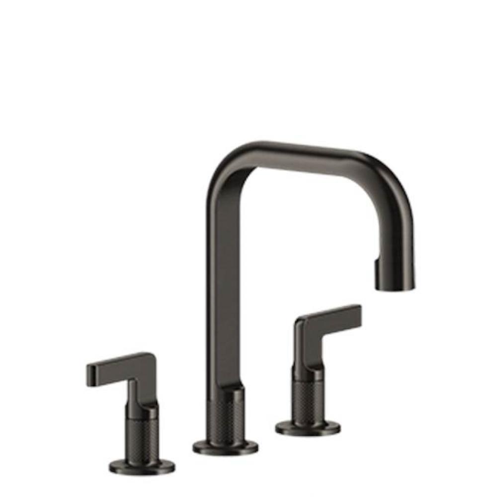 Widespread washbasin mixer with pop-up assembly