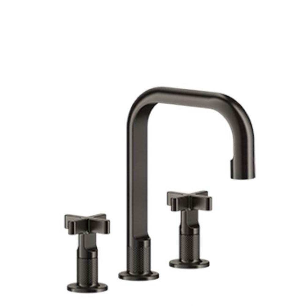 Widespread washbasin mixer without pop-up assembly