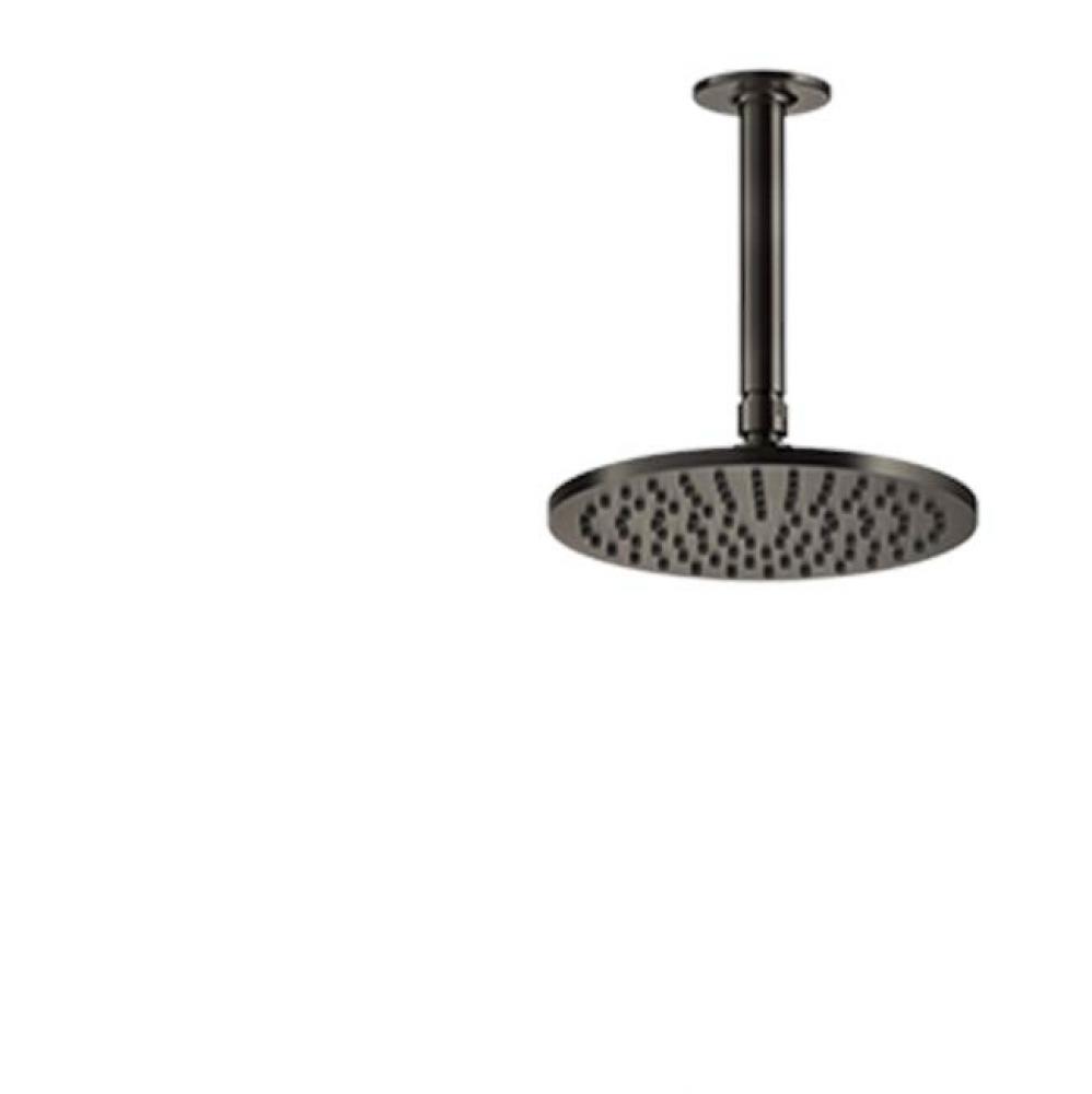 Ceiling-mounted adjustable shower head with arm.