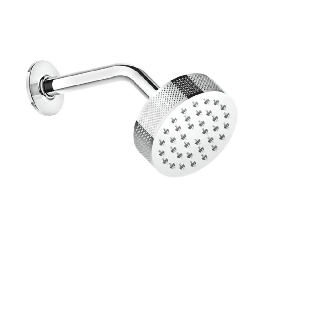 Wall-mounted adjustable shower head with arm.