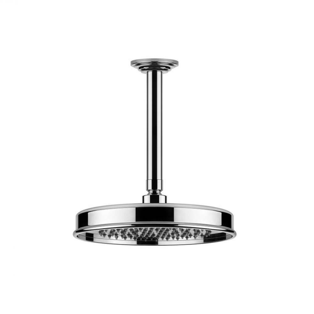 Ceiling-mounted adjustable shower head with arm.