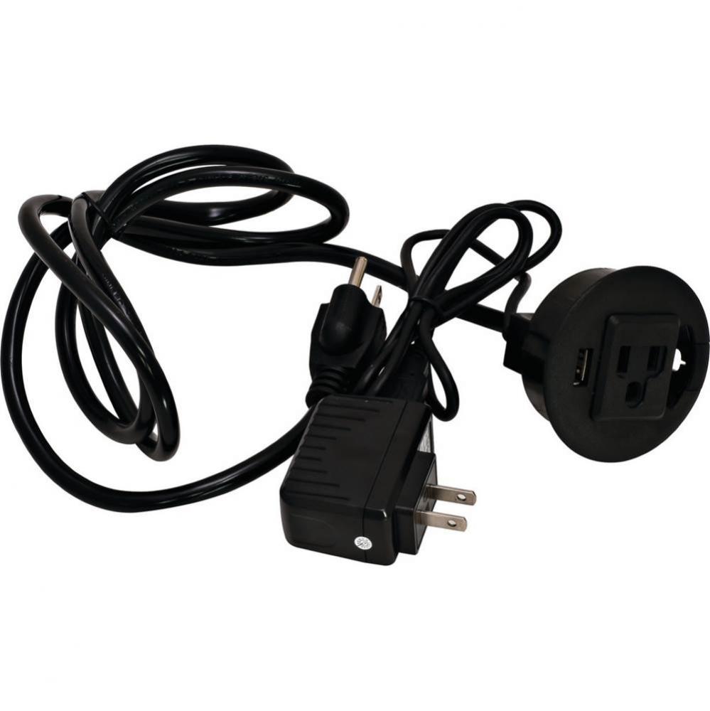 Chrg Grommet 120V Sckt 1Usb 2.0A Chrg Bl