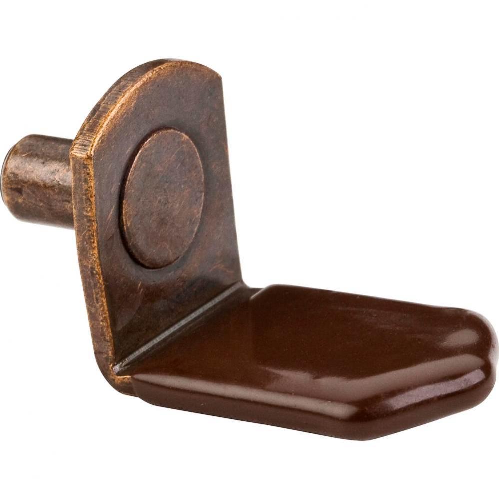 Antique Brass 5 mm Pin Angled Shelf Support with 3/4'' Arm and Brown Sleeve - Priced and