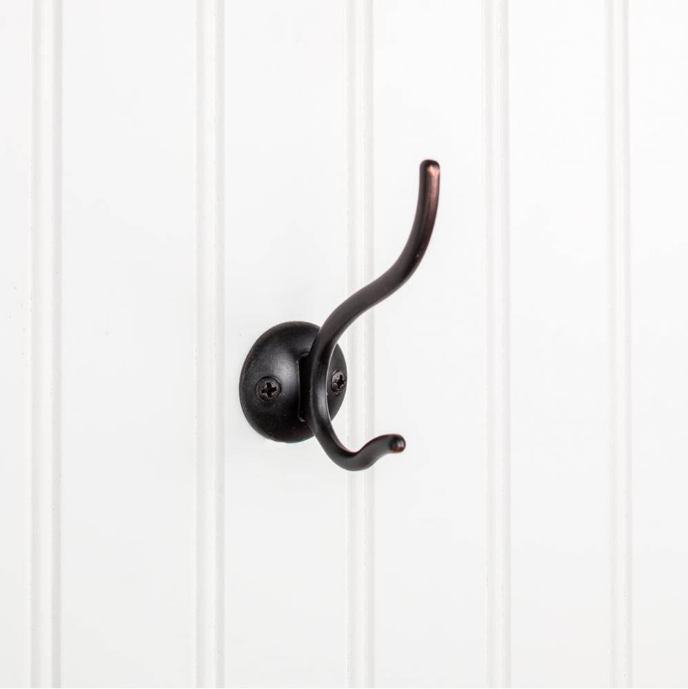 3-13/16'' Brushed Oil Rubbed Bronze Slender Contemporary Double Prong Wall Mounted Hook