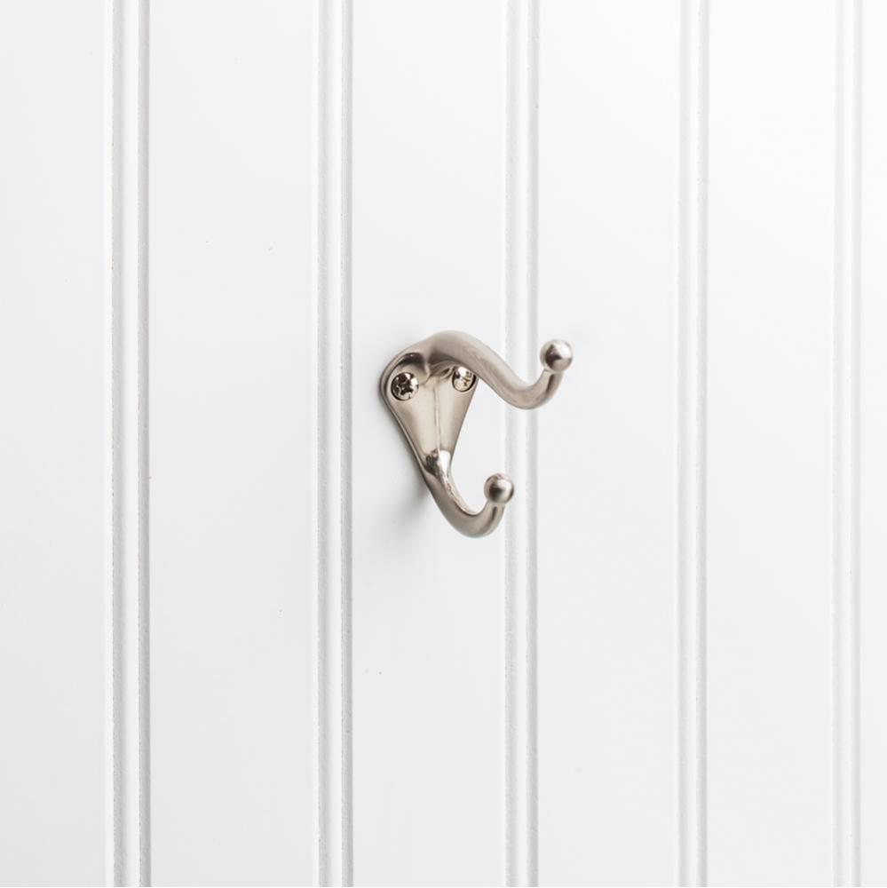 2-5/16'' Satin Nickel Traditional Double Prong Ball End Wall Mounted Utility Hook