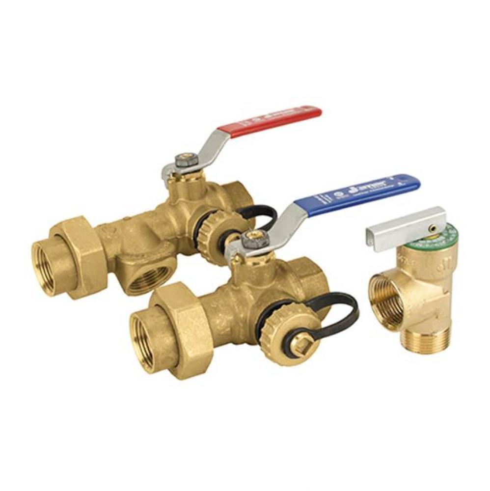 Tankless Water Heater Valve Kit, 3-Way Ball, Standard Port, 600 Wog 3/4''