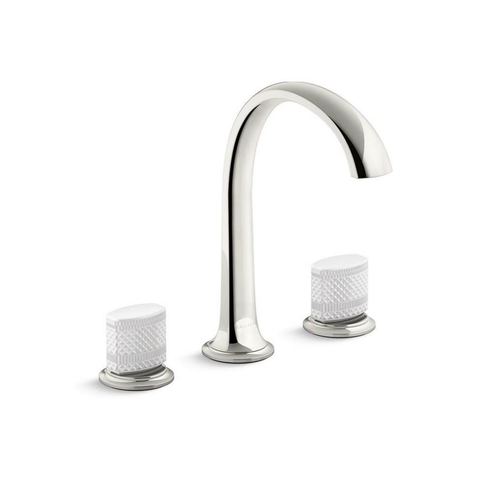 Script® Sink Faucet, Arch Spout, White Porcelain Knob Handles