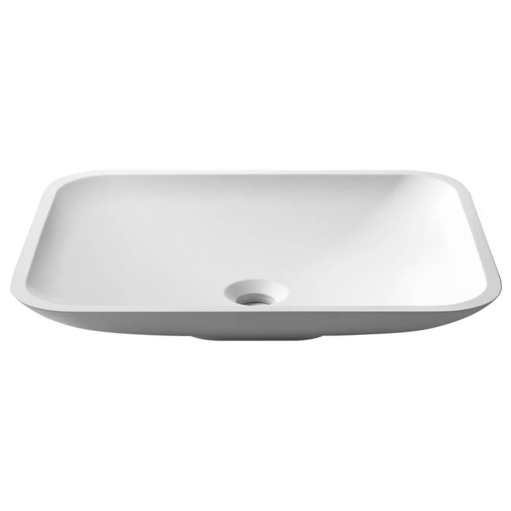 Natura Rectangle Vessel Composite Bathroom Sink with Matte Finish and Nano Coating in White