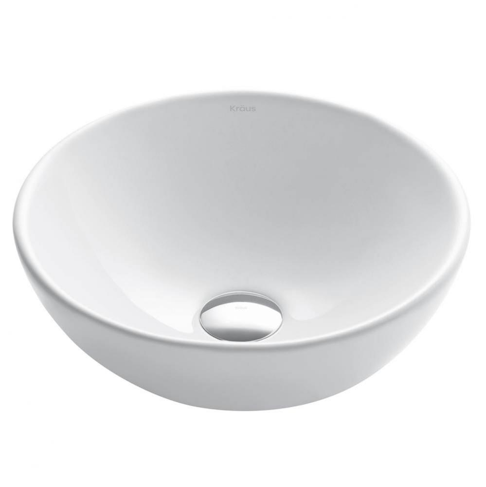 KRAUS Elavo Round Vessel White Porcelain Ceramic Bathroom Sink, 14 inch