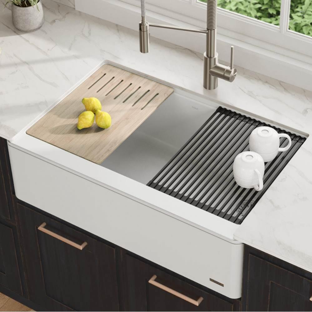 Bellucci 33-inch Quartz Farmhouse Apron Front Kitchen Sink with CeramTek in White