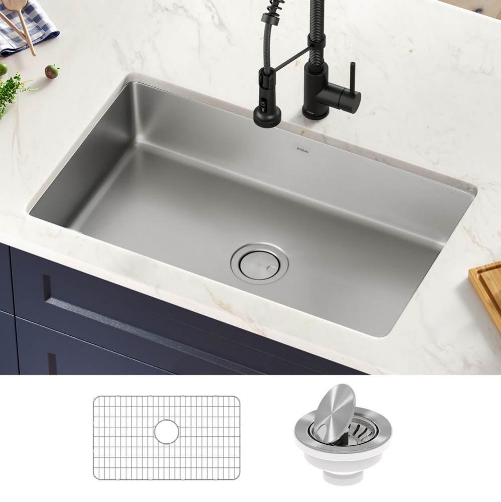 KRAUS Dex 32 in. Undermount 16 Gauge Antibacterial Stainless Steel Single Bowl Kitchen Sink