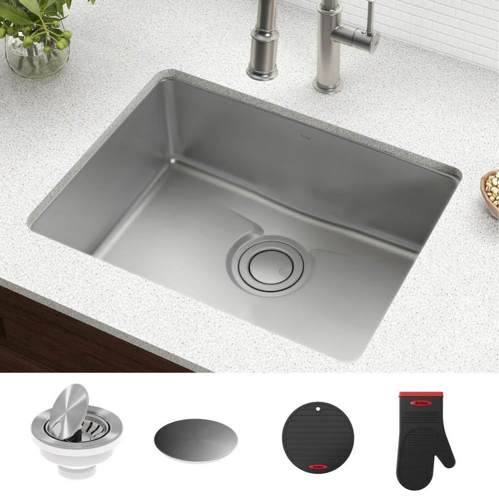 KRAUS Dex 25-Inch Undermount Single Bowl T304Plus TRU16 Gauge Stainless Steel Kitchen Sink with Dr