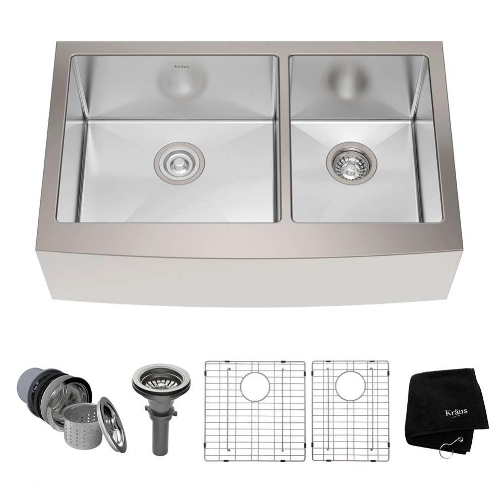 Standart PRO 33-inch 16 Gauge 60/40 Double Bowl Stainless Steel Farmhouse Kitchen Sink