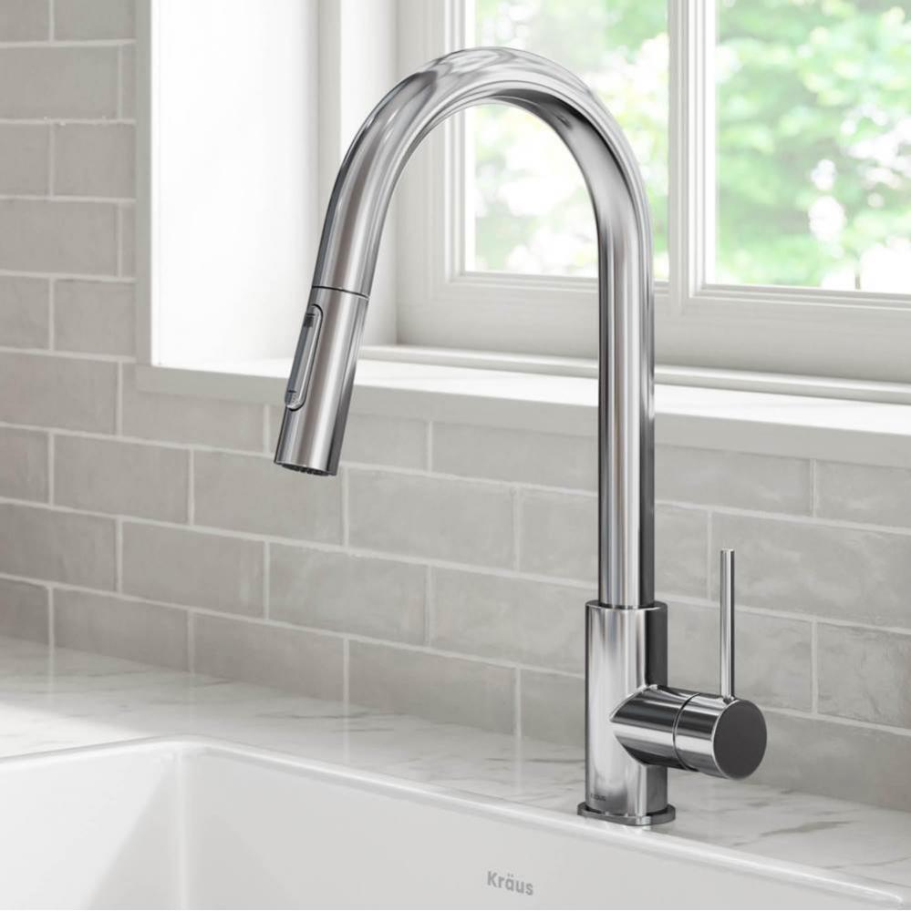 Oletto Contemporary Pull-Down Single Handle Kitchen Faucet in Chrome