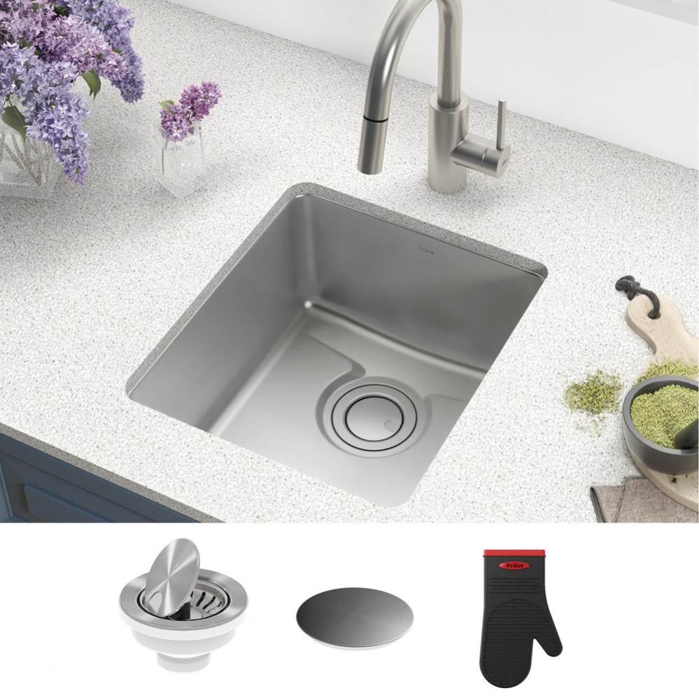 KRAUS Dex 17-Inch Undermount Single Bowl T304Plus TRU16 Gauge Stainless Steel Bar Sink with DrainA