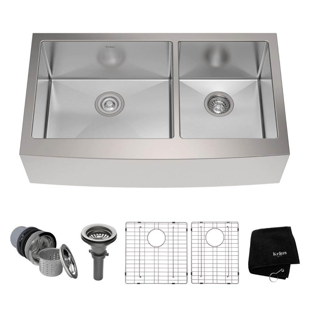 Standart PRO 36-inch 16 Gauge 60/40 Double Bowl Stainless Steel Farmhouse Kitchen Sink