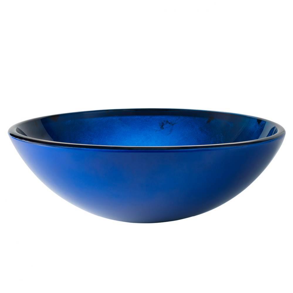 KRAUS Round Blue Glass Vessel Bathroom Sink, 16 1/2 inch