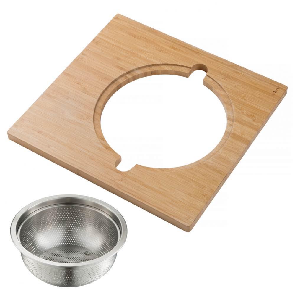 Workstation Kitchen Sink Serving Board Set with Stainless Steel Colander